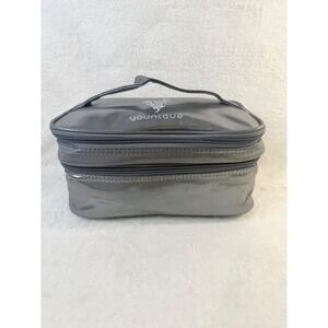 Younique Makeup Bag Metallic Gray Double Layer Travel Cosmetic Organizer Case